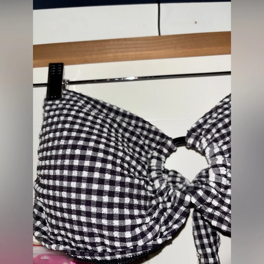 Kate Spade New York Gingham Ring Bandeau Bikini Top Women‎ M Beach Summer NEW